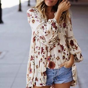 Free People just the two of us ivory floral tunic in size medium
